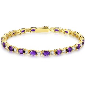 14K Gold Plated Birthstone Tennis Bracelet, 4mm Sterling Silver 7 Inch Gold Tone Jewelry, Birthday Gift for Women - 1 of 4