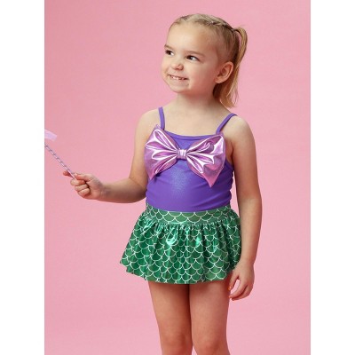 RuffleButts Girls UPF50+ Big Bow Skirted One Piece - Shiny Mermaid Princess, 6 — фото 3