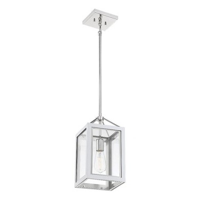 Carlton Navy and Polished Nickel 1-Light Pendant with Clear Glass Panels