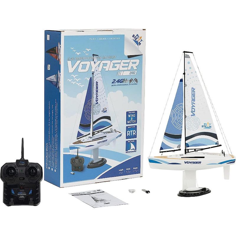 Playsteam XB05001B Voyager 280 Motor-Power RC Sailboat - Blue, 1 of 7