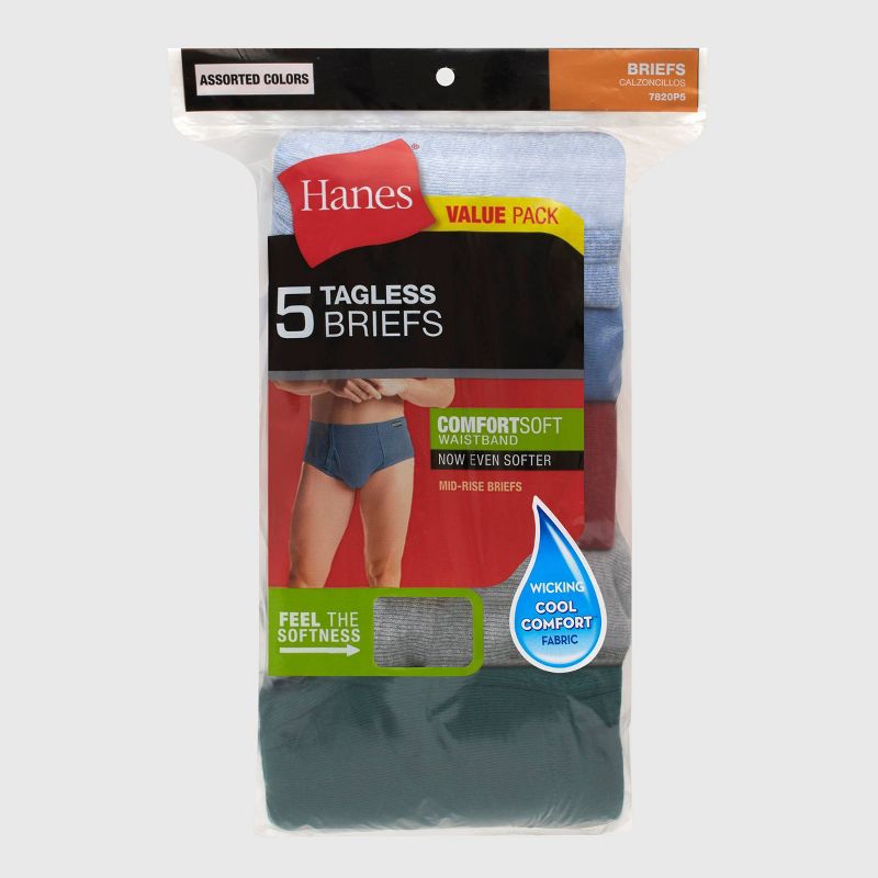 Hanes Men&#39;s Comfort Soft Waistband Mid-Rise Briefs 5pk - Blue/Green/Gray XXL, 3 of 3