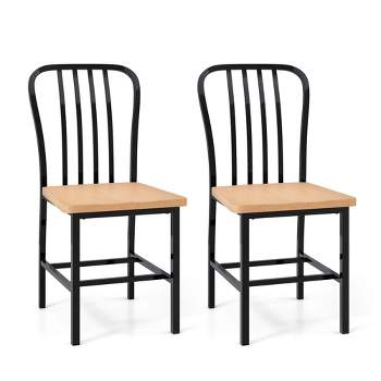 Costway Dining Chairs Set of 2 High Back Navy Chairs Metal Frame Footrests Kitchen Black/White