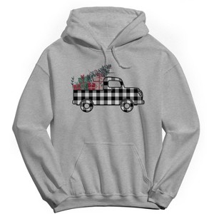 Rerun Island Men's Plaid Christmas Truck Long Sleeve Graphic Cotton Hoodie - 1 of 1