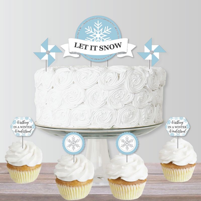 Big Dot of Happiness Winter Wonderland - Snowflake Holiday Party and Winter Wedding Cake Decorating Kit - Let It Snow Cake Topper Set - 11 Pieces, 4 of 7