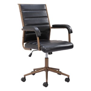 HomeRoots Black and Bronze Adjustable Height Faux Leather Swivel Rolling Office Chair - 1 of 4
