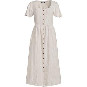 Lands' End Women's Linen Sweetheart Button Front Midi Dress