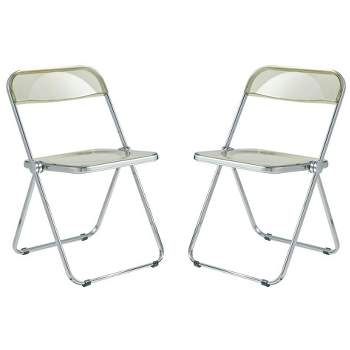 LeisureMod Lawrence Modern Acrylic Folding Chair With Metal Frame Set of 2