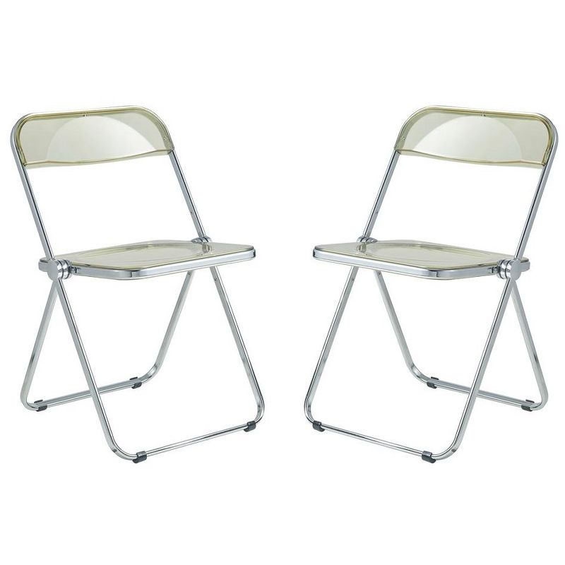LeisureMod Lawrence Modern Acrylic Folding Chair With Metal Frame Set of 2, 1 of 8