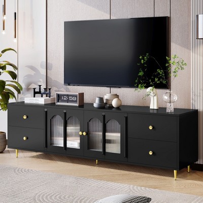 NicBex TV Stand for 75 Inch TV with Round Metal Handles,TV Entertainment Center with 4 Drawers and 2 Cabinets,TV Console Table for Living Room