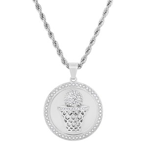 Steeltime 24" Men's stainless steel and simulated diamonds round basketball pendant. Color Options: Silver, Gold - 1 of 4