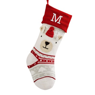 Personalization Mall Winter Polar Bear Embroidered Initial Knit Christmas Stocking