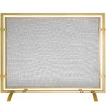Barton 39" x 30.5" Single Panel Handcrafted Iron Fireplace Screen Guard With Distressed Gold