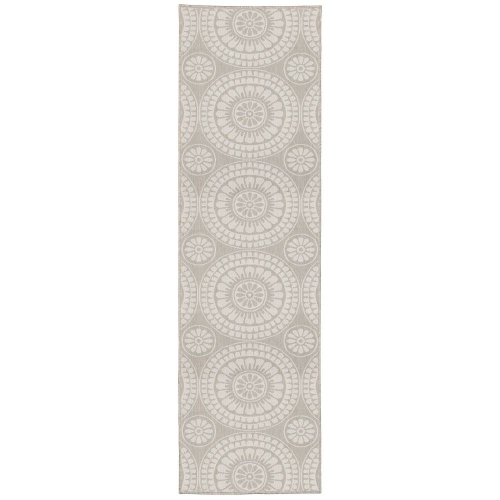 Photos - Area Rug 2'x8' Paloma Floral Medallion Patio Rug Gray/Ivory - Captiv8e Designs