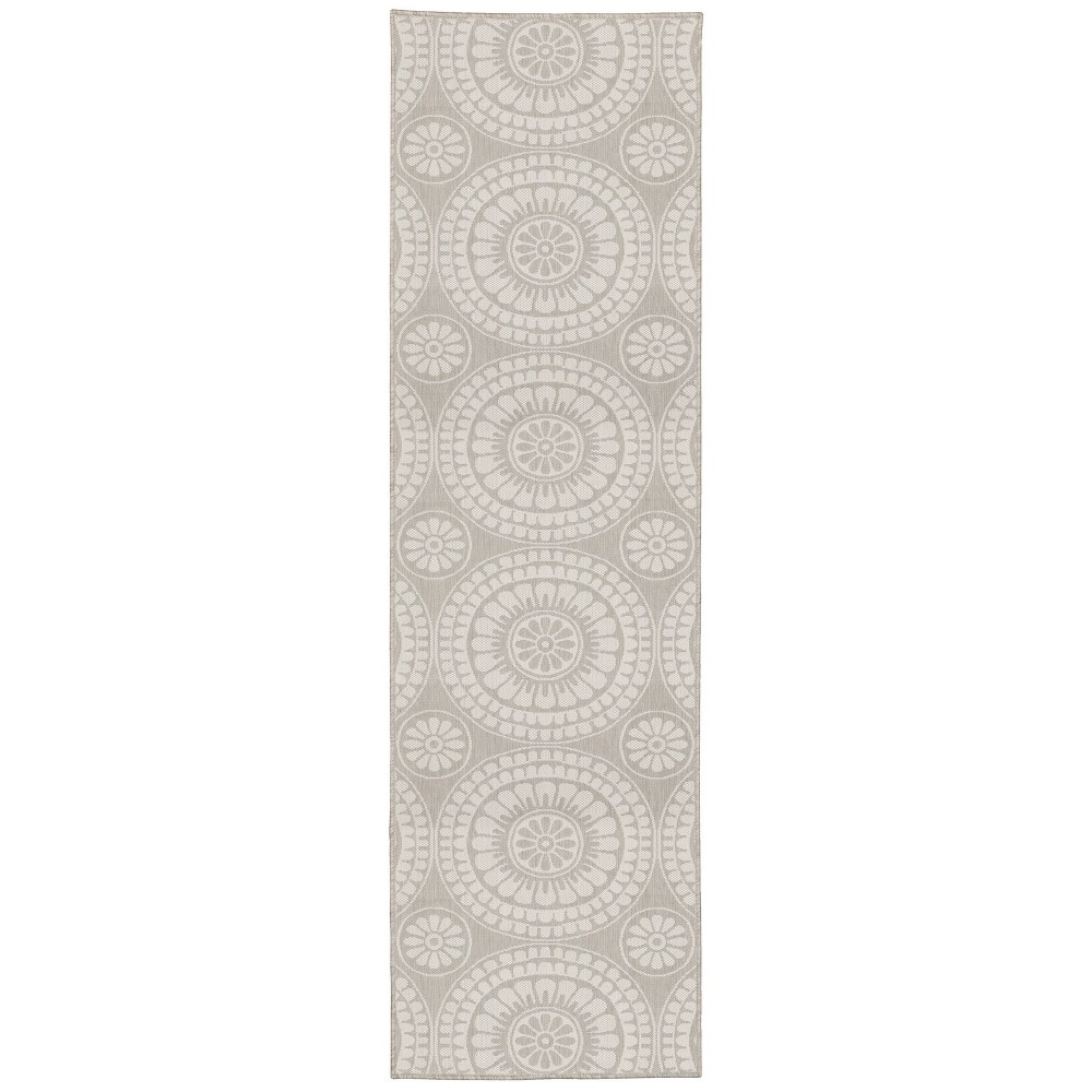 Photos - Area Rug 2'x8' Paloma Floral Medallion Patio Rug Gray/Ivory - Captiv8e Designs