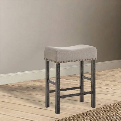 Gray Wood Backless Saddle Counter Height Stool