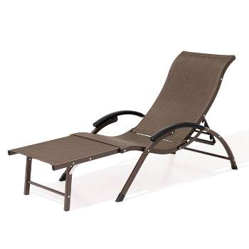 Outdoor Aluminum 5 Position Adjustable Chaise Lounge with Headrest - Brown - Crestlive Products