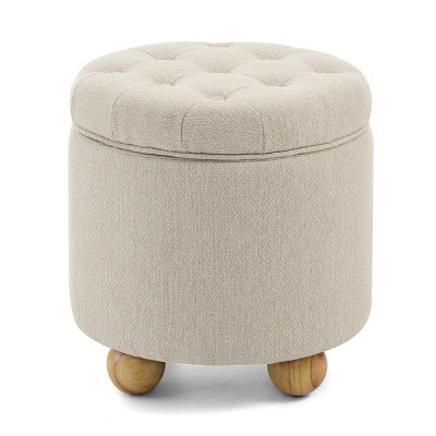 FURNIinspire Ottomans and Benches Round Storage Ottoman with Reversible Top for Living Room and Bedroom, Beige, 18.7"*18.7"*16.1"