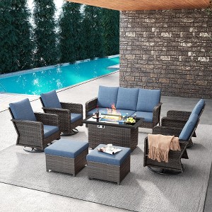 Brafab 8 Peices Outdoor Patio Furniture Set with 44" Gas Fire Pit Table Swivel Rocking Chairs Conversation Sets with 4.3" Cushion - 1 of 4