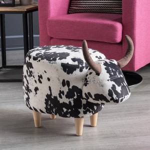 KWPZQEB Animal Footstool, Animal Ottoman, Black and White Cow-Shaped Ottoman with Upholstered & Wooden Legs, Accent Stool for Living Room, Bedroom - 1 of 4