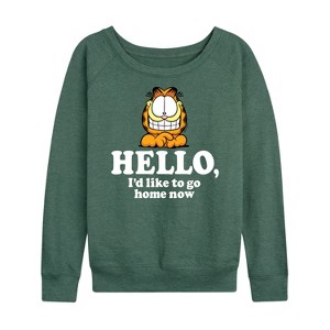 Women's - Garfield - Hello Go Home Now Lightweight French Terry Wide Neck Long Sleeve Shirt - 1 of 4