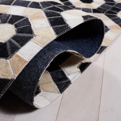 Handmade Black Geometric Cowhide Square Area Rug, 6'