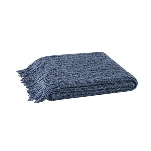 50"x60" Woven Texture Solid Throw Blanket Dark Blue - Brooklyn Loom: Acrylic, Fringe Detail, Lightweight, OEKO-TEX Certified - 1 of 4