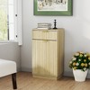 JANSNO 10-Gallon Woodgrain Tilt-Out Trash Can Cabinet with Wave-Textured Hideaway Drawer & Pull-Out Bin, Walnut - 3 of 4
