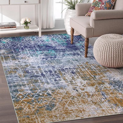 Lahome Short Velvet Abstract Motif Soft Rug for Living Room, Bedroom, or Entryway
