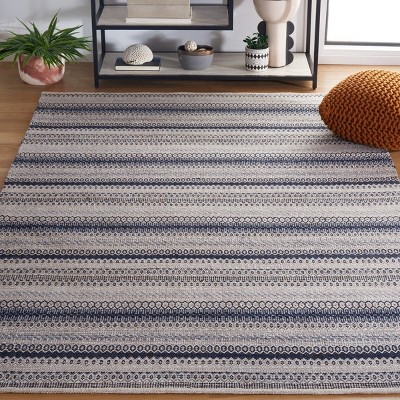 Gray and Black Handwoven Wool Cotton 6' x 9' Area Rug