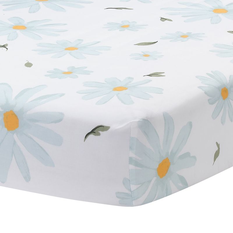 Lambs & Ivy Sweet Daisy Blue/White 3-Piece Floral Baby Crib Bedding Set, 3 of 10