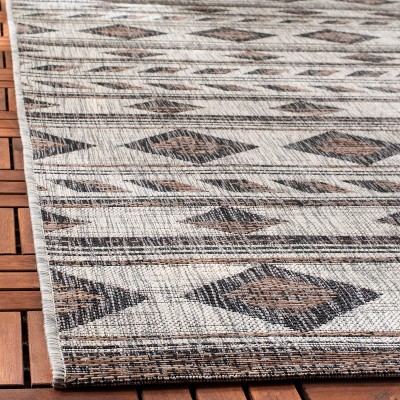 Grey and Black Square Synthetic Indoor/Outdoor Rug