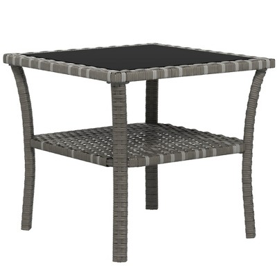 NicBex 19.8 Inch Square Coffee Table with Tempered Glass Tabletop and Rattan Shelf for Living Room,Bedroom