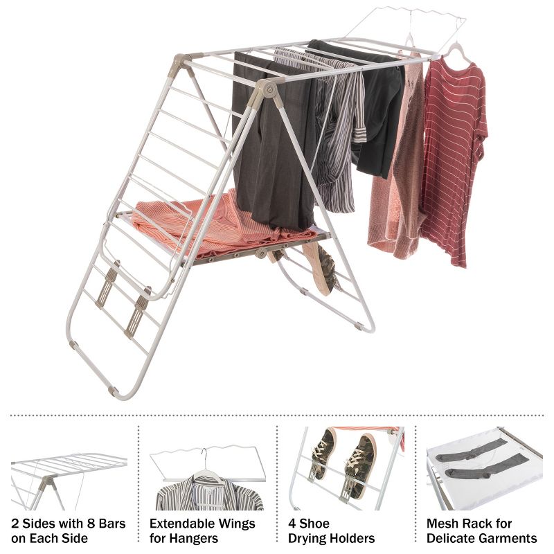 Clothes Drying Rack - Indoor/Outdoor Portable Laundry Rack for Clothing, Towels, Shoes and More - Collapsible Clothes Stand by Everyday Home (White), 3 of 13