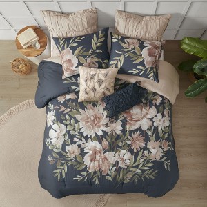 8 Pcs Gorgeous Floral Printed Cotton Comforter Set, All Season Elegant Home Textile fits Lux Bedroom Decor - 1 of 4