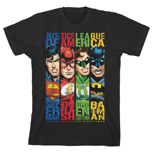 Justice League Character Panels Boy's Black T-shirt-large : Target