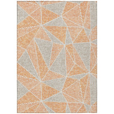 Orange Gray And Silver Geometric Washable Indoor Outdoor Area Rug