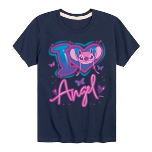 Boys' - Lilo and Stitch - I Love Angel Short Sleeve Graphic T-Shirt - 1 of 3