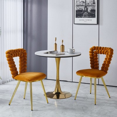Set of 2 Dining Chair with Upholstery, Upholstered Modern Dining Chair with Gold Legs and Hairball Back Design-Maison Boucle