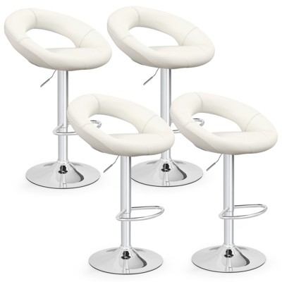 Tangkula Height Adjustable Bar Stools Set of 4 Swivel Counter Stools with Hollow Back & Footrest Heavy-duty Metal Frame Upholstered Pub Stools Swivel