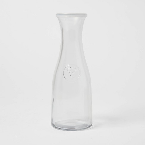 1 Liter Glass Carafe - Drink Pitcher & Elegant Wine Carafe Decanter -  Carafe Set of 4 - Mimosa Bar Carafes & Juice Glasses - Easy Pour Bottle