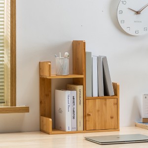Desktop bookcase, Desk storage rack, wooden desktop display rack, with a small storage cabinet - 1 of 4