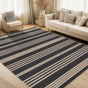 Washable Modern Stripe Accent Rug, Non Slip Non Shedding Carpet, Foldable Low Pile Mat for Laundry Bedside Bedroom Living Room - 1 of 4