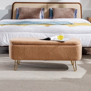 CAVINAS 39" Faux Fur Storage Ottoman Bench with Gold Legs,End of Bed Storage Bench,Ottoman Foot Rest with Storage for Living Room and Bedroom - 1 of 4