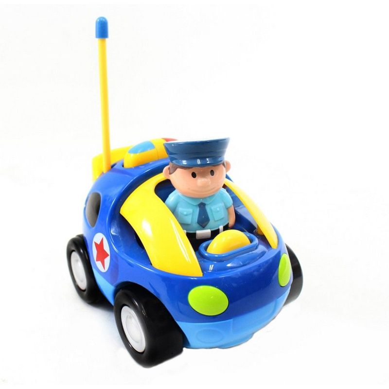 Insten Remote Control Cartoon Police Car with Music, Lights & Action Figure, RC Toys for Kids, 4" Blue, 2 of 6