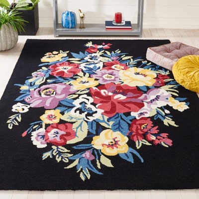 Chelsea Black and Rose Floral Wool 6' x 9' Oval Rug