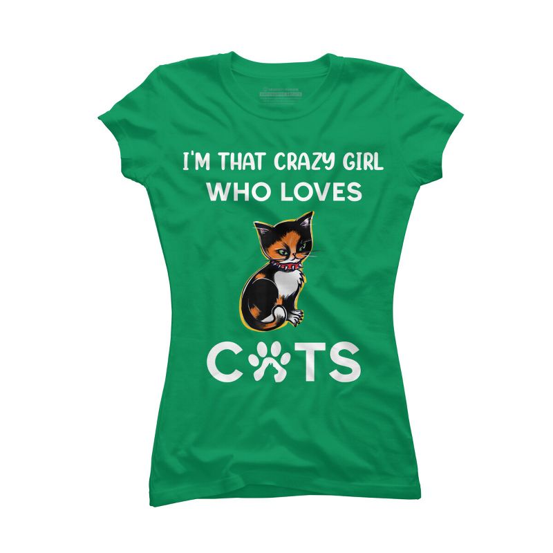 Junior's Design By Humans I'm That Crazy Girl Who Loves Cats Cartoon By MeowShop T-Shirt, 1 of 3