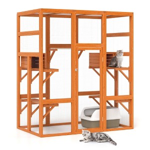 Sandinrayli 70Inches Large Stable Spacious Wooden Catio Outdoor Cat Enclosure with Perches and Condos - 1 of 4