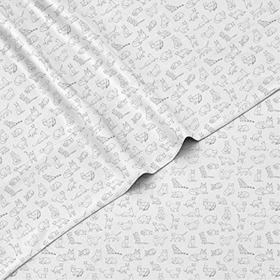 Tadpoles 4-Piece Cat Sketch Sheet Set | 1 Full Flat Sheet, 1 Full Fitted Sheet & 2 Queen Pillowcases | Grey