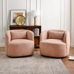 KINWELL Textured Linen Blend Weave Upholstered Swivel Barrel Accent Chair, Set of 2 - 1 of 4