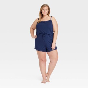 Women's Lace Trim Ribbed Cami Top and Shorts Pajama Set - Auden™ - 1 of 3